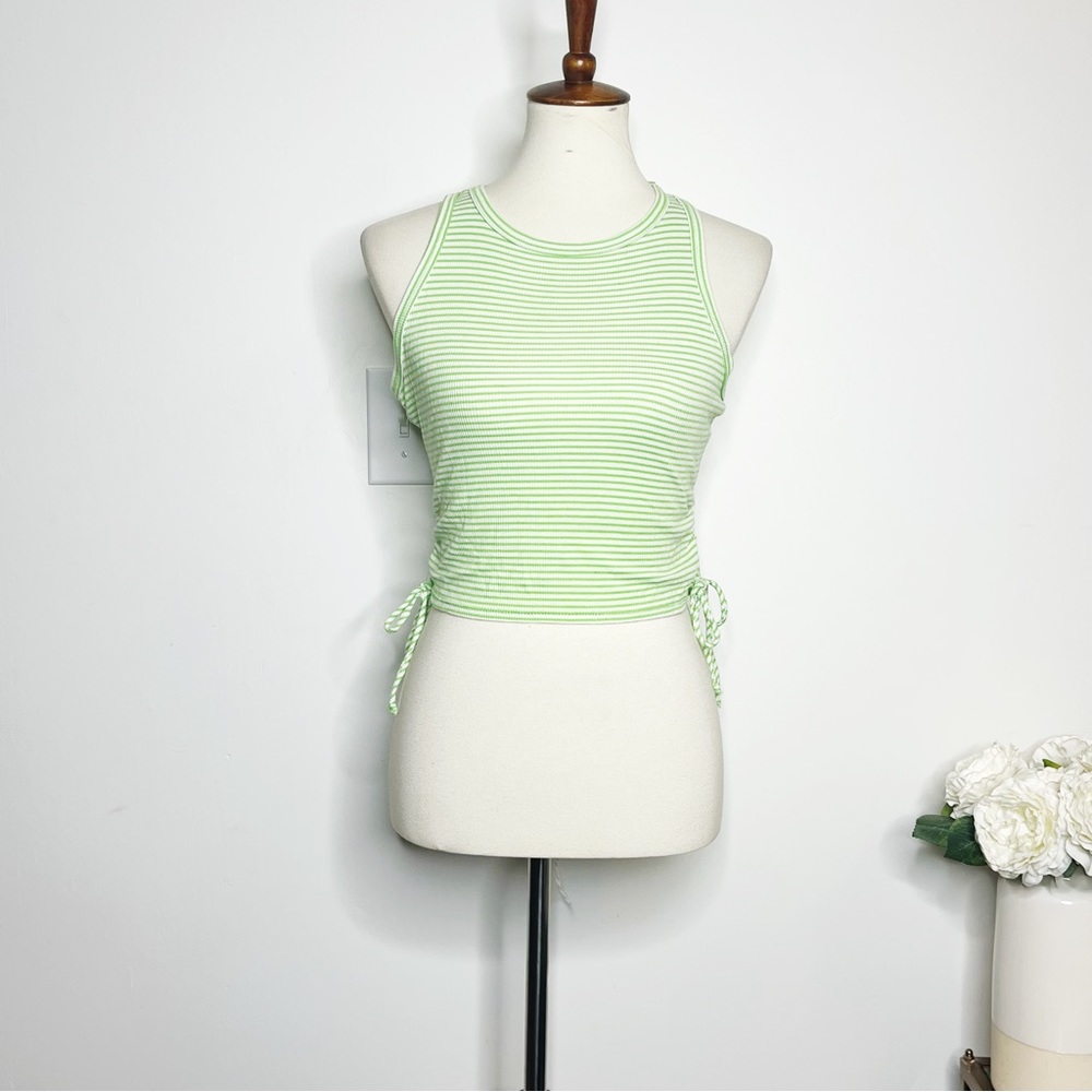 Gaze striped ribbed cropped racerback tank top with cinched sides green small